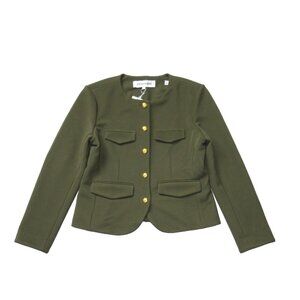 NWT Veronica Beard Kensington Knit Jacket in Army Green Ribbed Blazer L $448